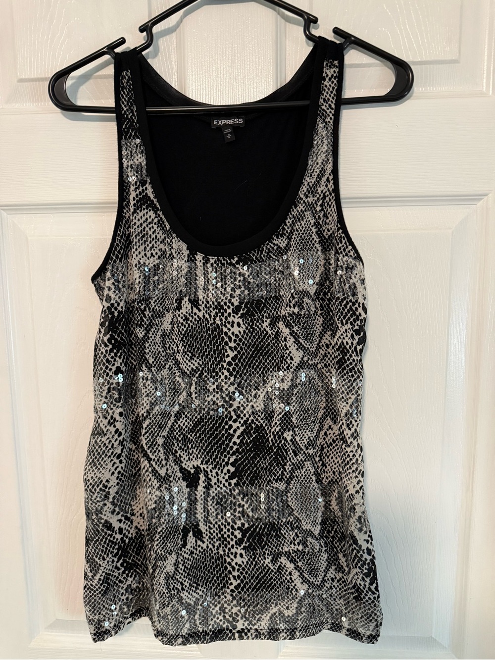 Express Black & White Sequin Snake-Print Tank